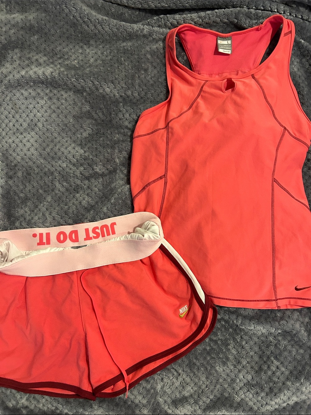 Adorable and Excellent Condition Nike Workout Set Coral Pink with Wine Contrast